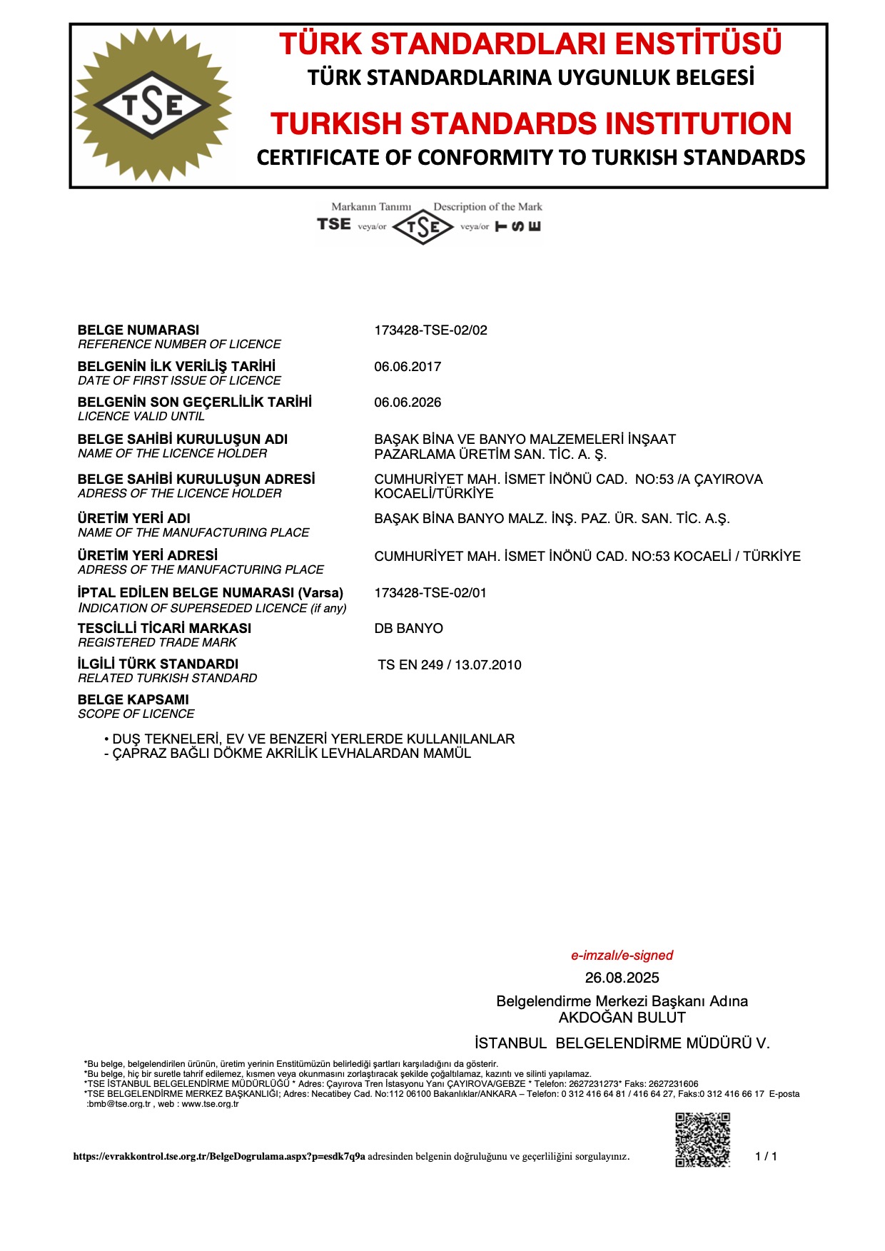 dbbanyo - Belgeler - dbbanyo; yüksek kaliteli akrilik duş duş teknesi, akrilik küvet, jakuzi ve duş kabinleri çeşitlerini uygun fiyat avantajı ile banyolarınızına gururla konfor katmaya devam etmektedir.