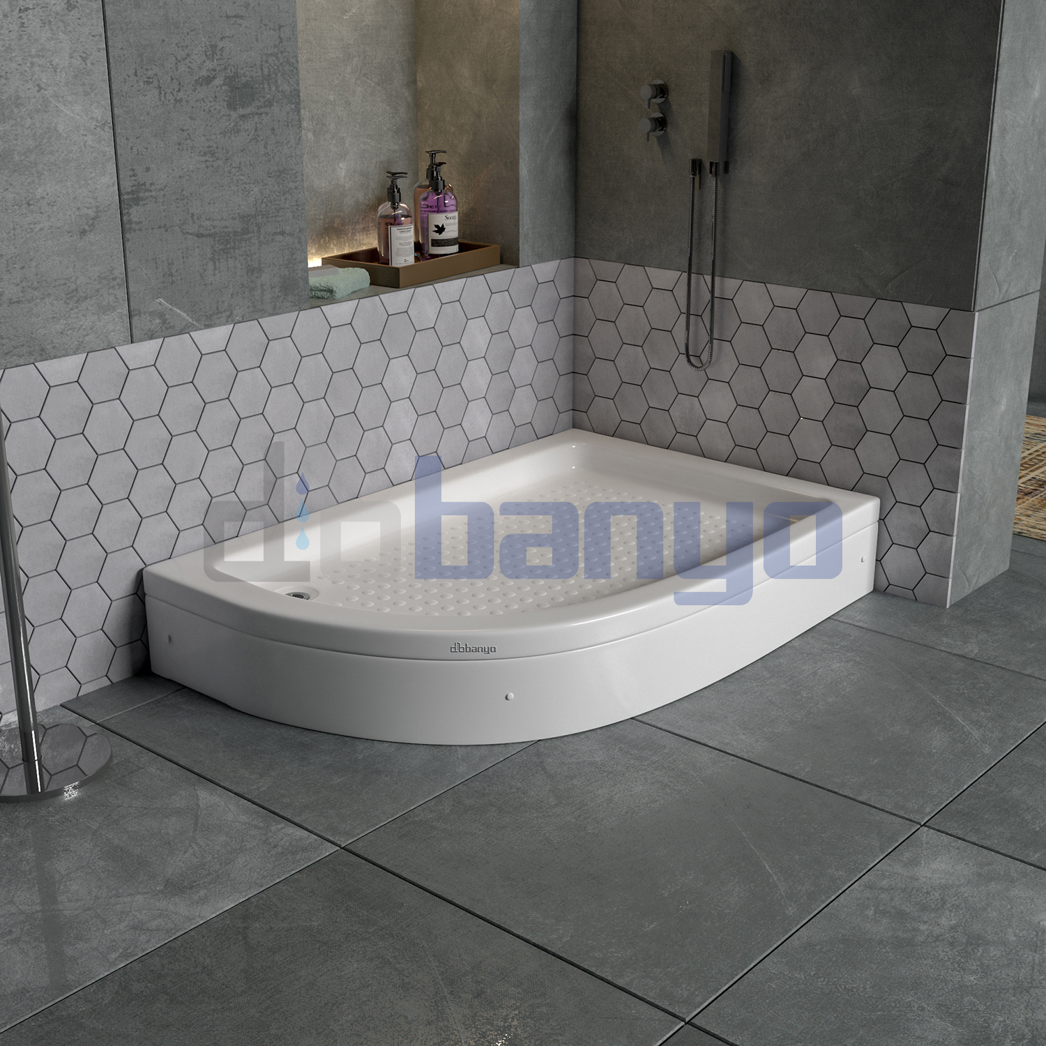 dbbanyo - 80*90 cm  Sağ H15 & H20 Asimetrik Panelli Duş Teknesi