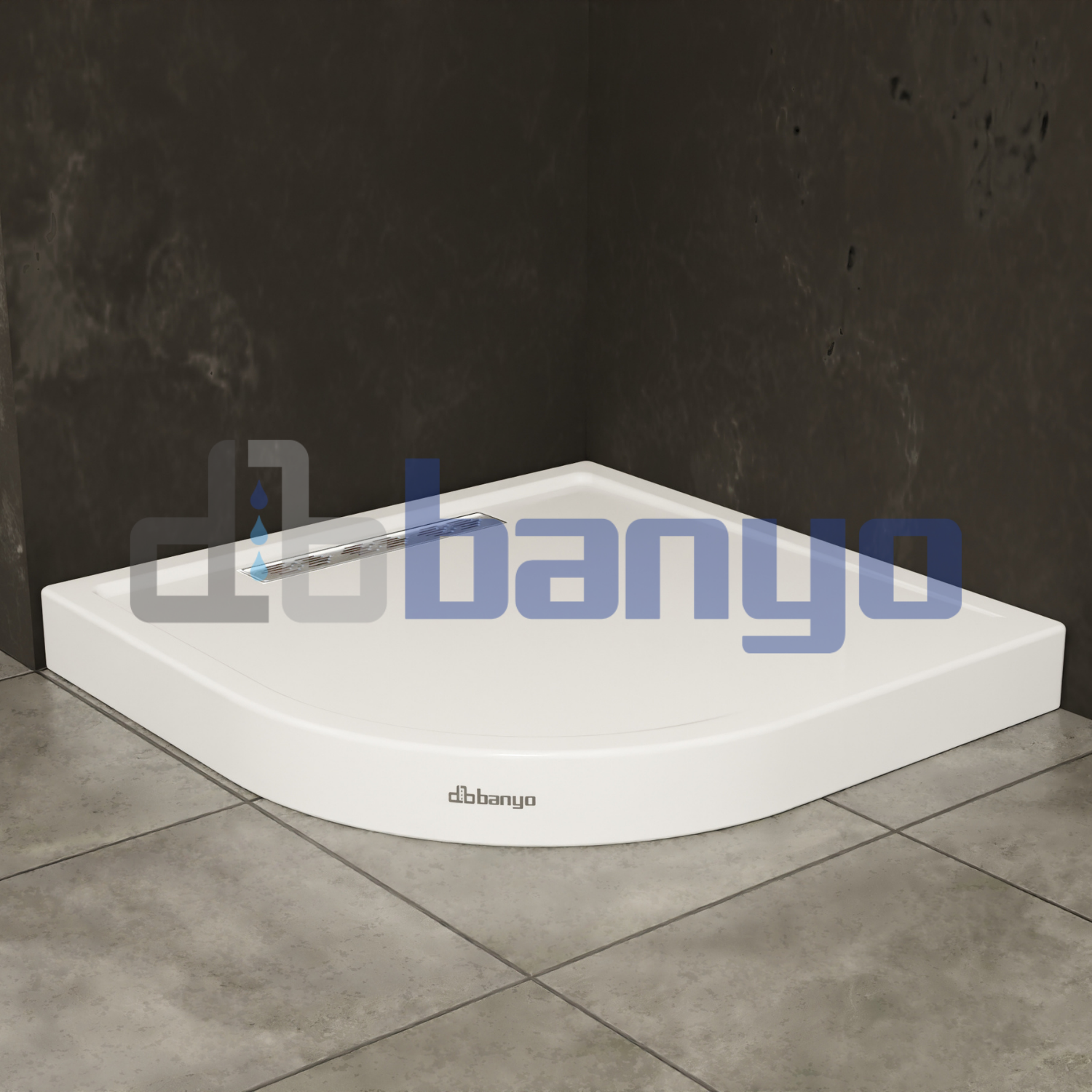 dbbanyo - 90*90 cm  Oval H11 Duş Kanallı Monoblok Duş Teknesi