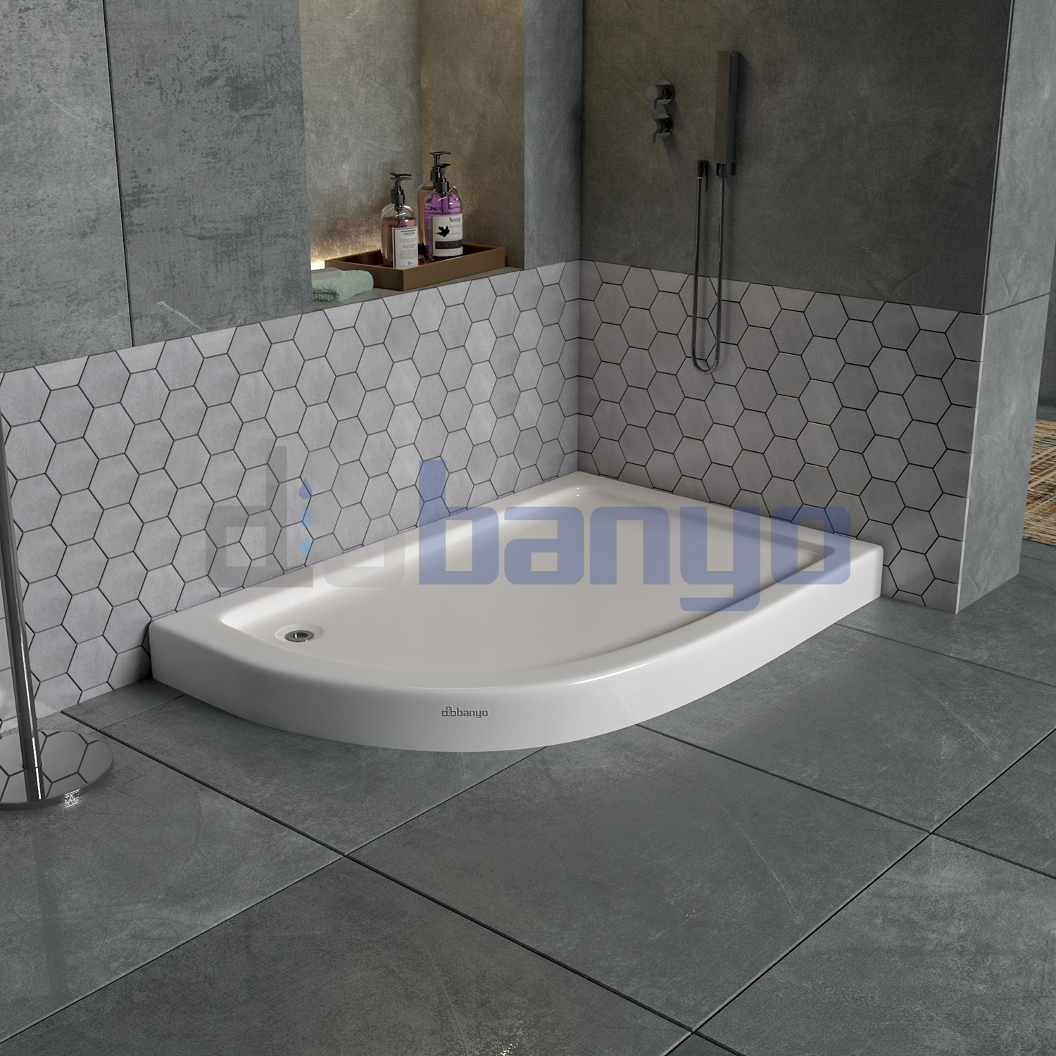 dbbanyo - 70*100 cm Sağ Asimetrik H11 Monoblok Duş Teknesi