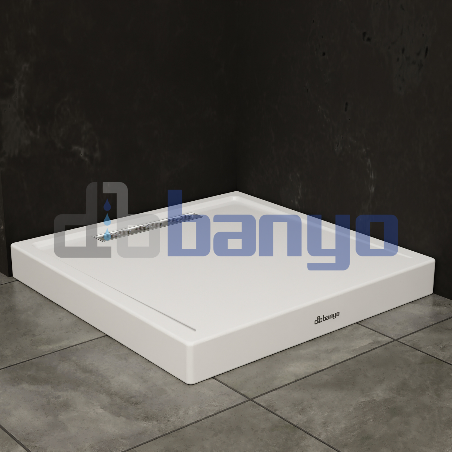 dbbanyo - 90*90 cm  Kare H11 Duş Kanallı Monoblok Duş Teknesi