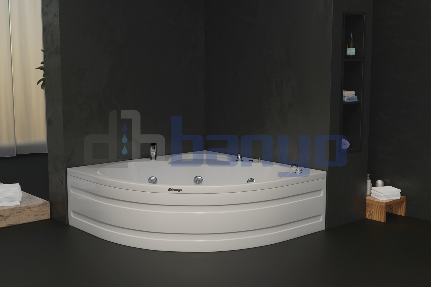 dbbanyo - 110*110 cm  Oturmalı Köşe H45 Oval Hidromasajlı Küvet