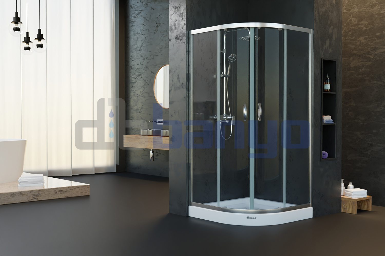 dbbanyo - 80*80 cm  Deniz Oval Sürgülü 2 Sabit 2 Hareketli Duşakabin