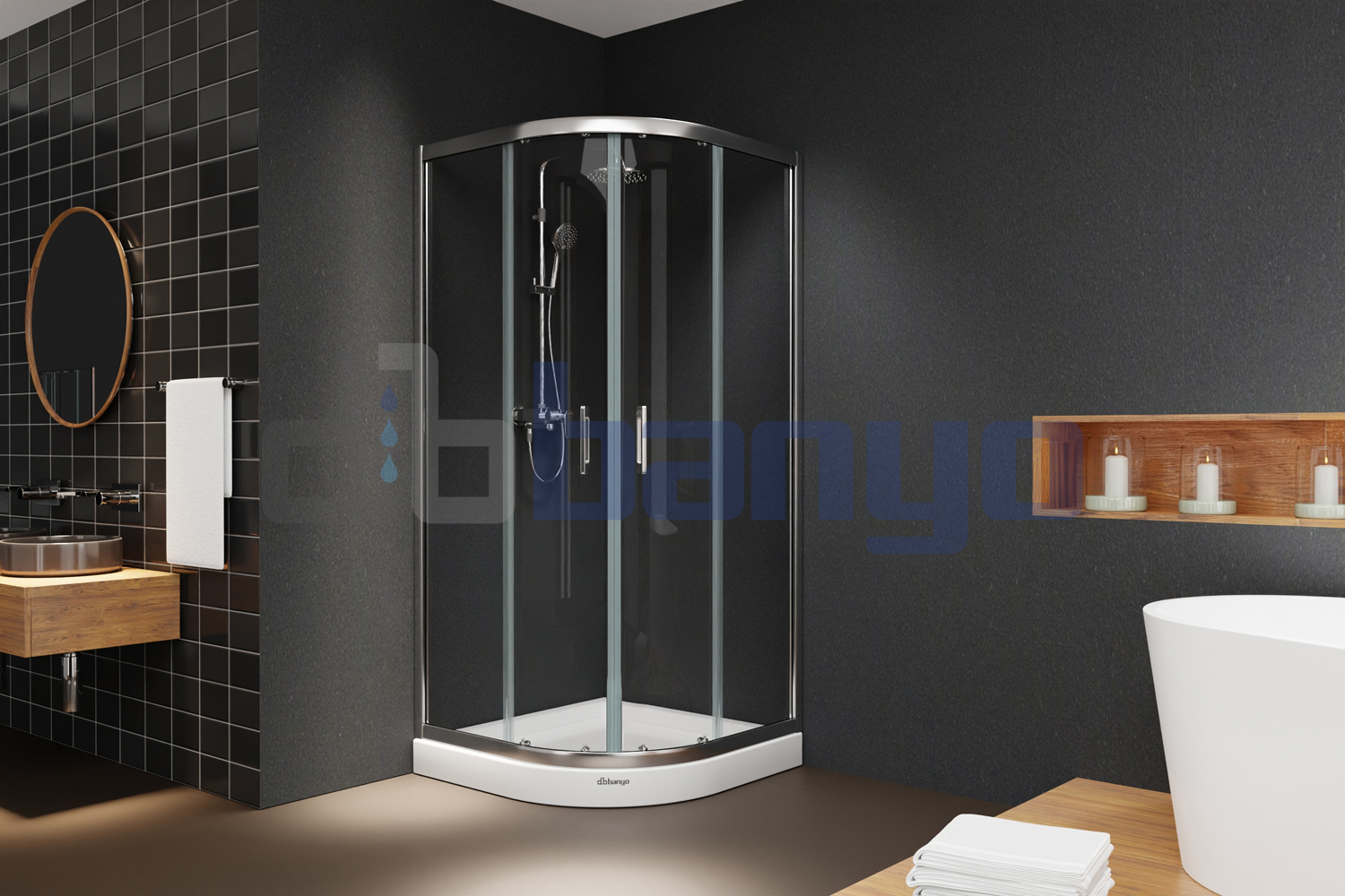 dbbanyo - 80*80 cm  İnci 5 Oval Sürgülü 2 Sabit 2 Hareketli Duşakabin