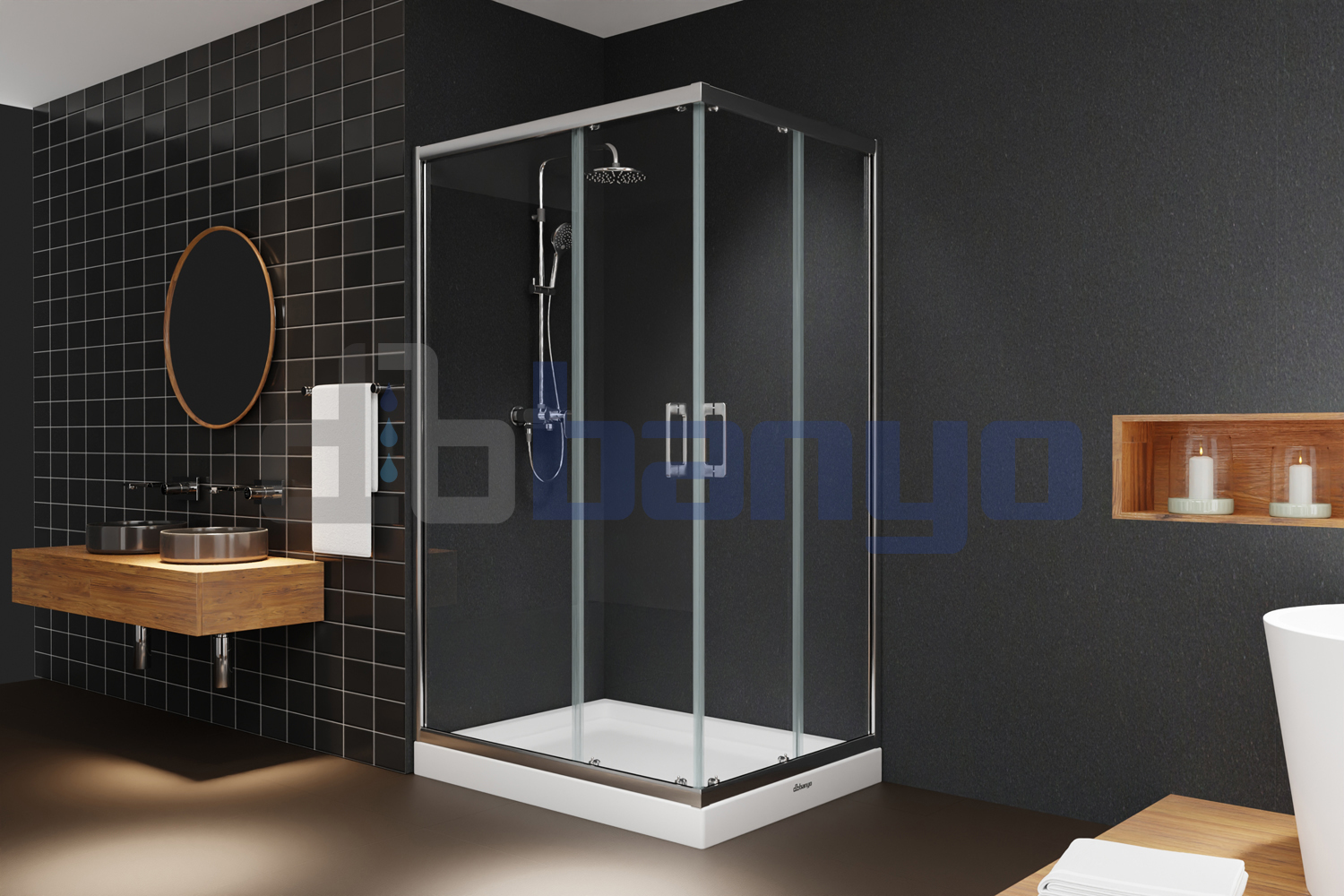 dbbanyo - 70*80 cm  İnci 5 Dikdörtgen Köşe Girişli Sürgülü 2 Sabit 2 Hareketli Duşakabin