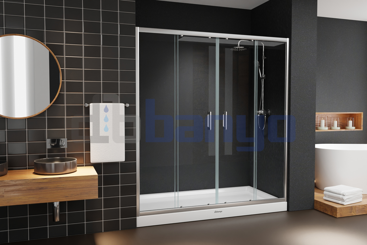 dbbanyo - 140-150 cm  İnci 5 Ön Cephe Girişli Sürgülü 2 Sabit 2 Hareketli Duşakabin