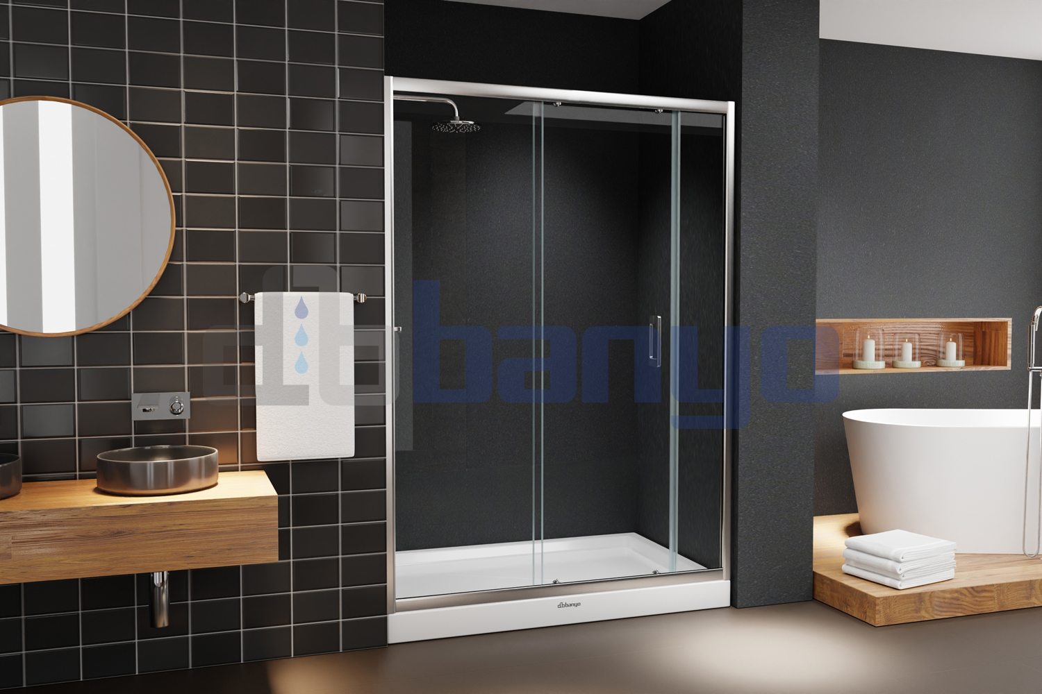 dbbanyo - 151-160 cm  İnci 5 Ön Cephe Girişli Sürgülü 2 Sabit 1 Hareketli Duşakabin