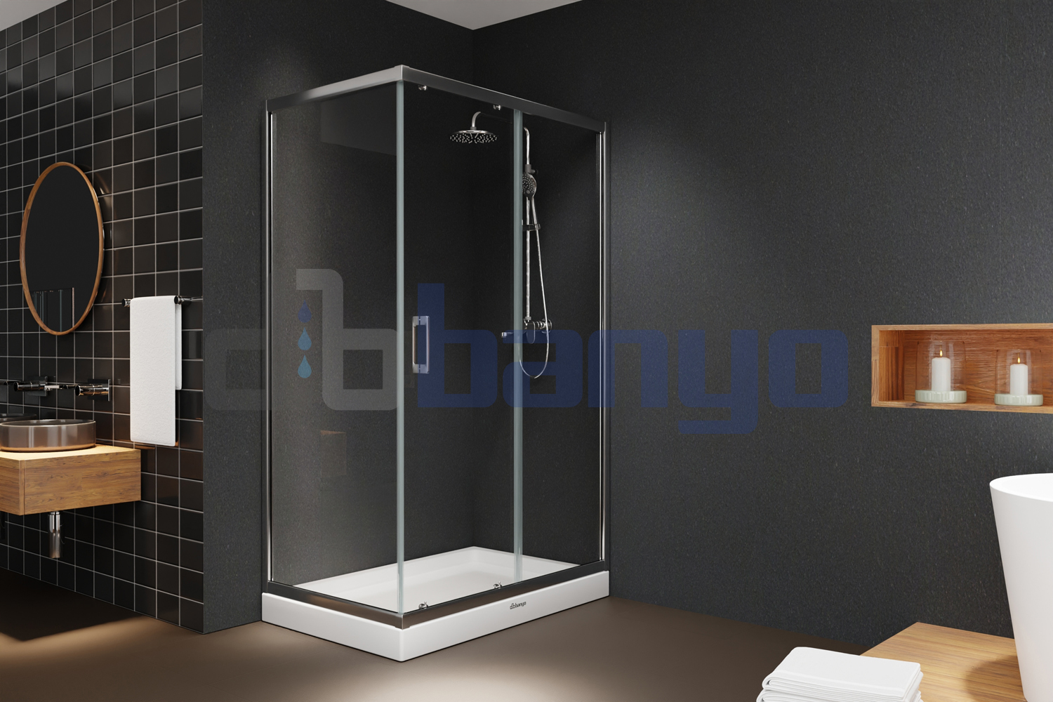 dbbanyo - 70*110 cm  İnci 5 Ön Cephe Girişli Sürgülü 1 Sabit 1 Hareketli ve Yan Panel Duşakabin