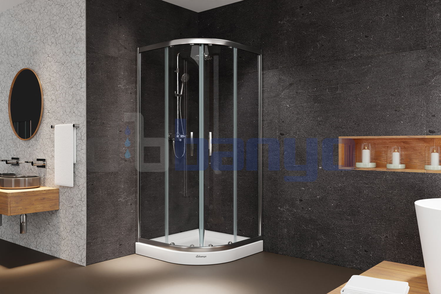 dbbanyo - 80*80 cm  İnci 6 Oval Sürgülü 2 Sabit 2 Hareketli Duşakabin