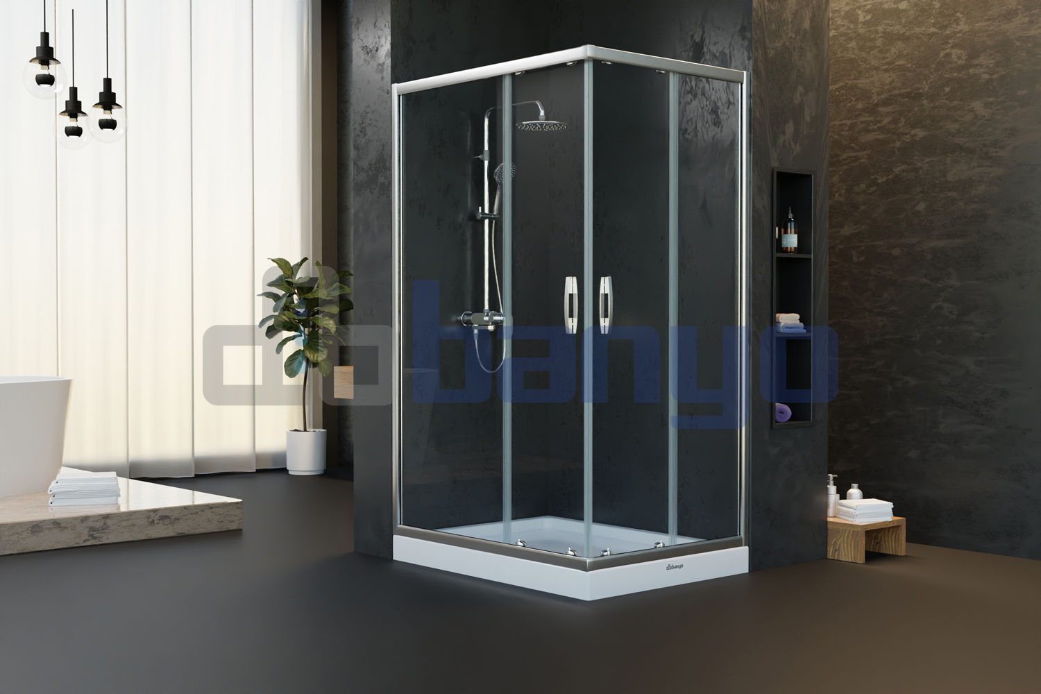 dbbanyo - 80*80 cm  İnci 6 Kare Köşe Girişli Sürgülü 2 Sabit 2 Hareketli Duşakabin