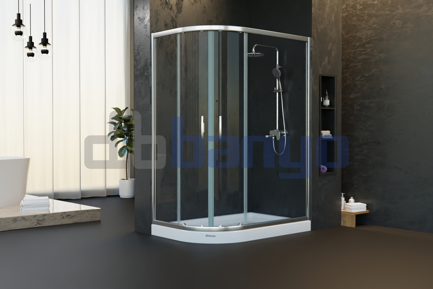 dbbanyo - 70*100 cm  İnci 6 Sağ Asimetrik Sürgülü 2 Sabit 2 Hareketli Duşakabin