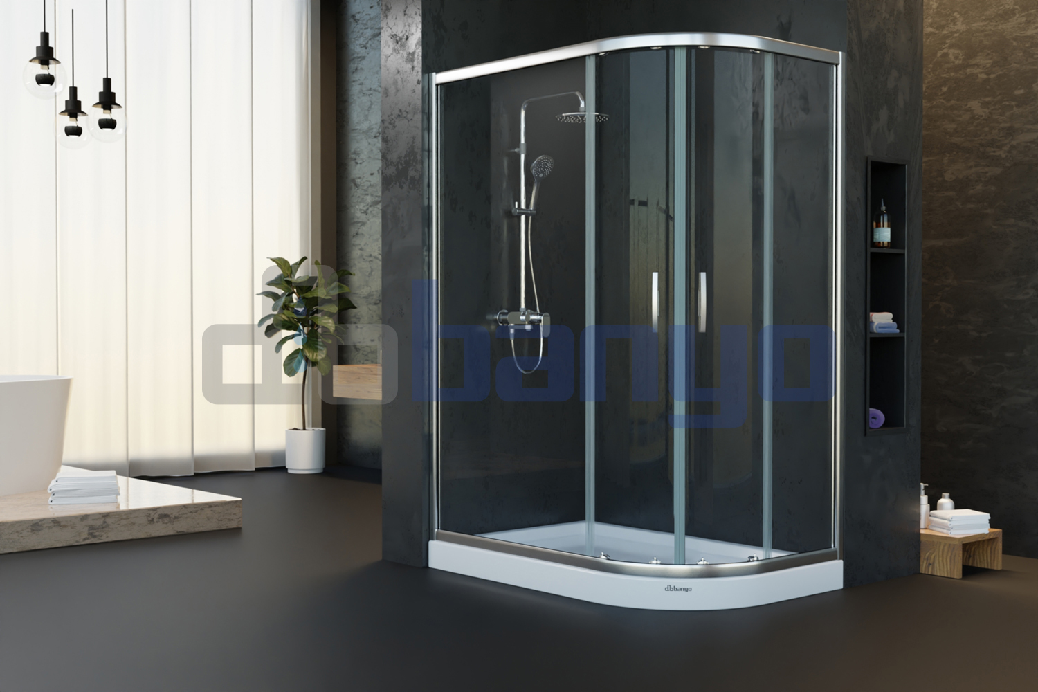 dbbanyo - 70*100 cm  İnci 6 Sol Asimetrik Sürgülü 2 Sabit 2 Hareketli Duşakabin