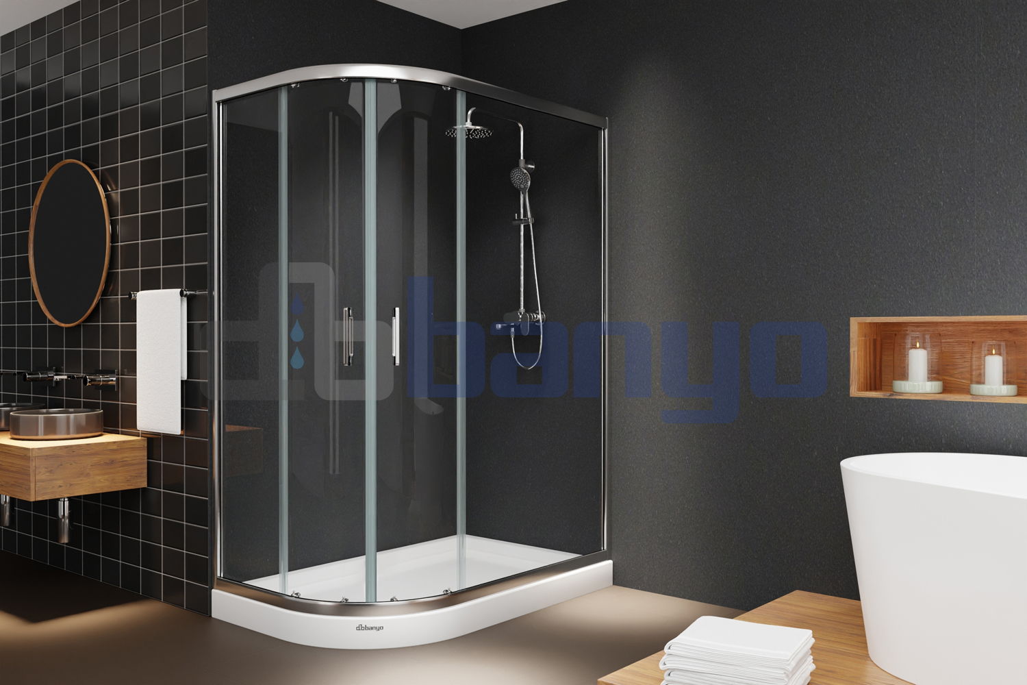 dbbanyo - 70*100 cm  İnci 5 Sağ Asimetrik Sürgülü 2 Sabit 2 Hareketli Duşakabin