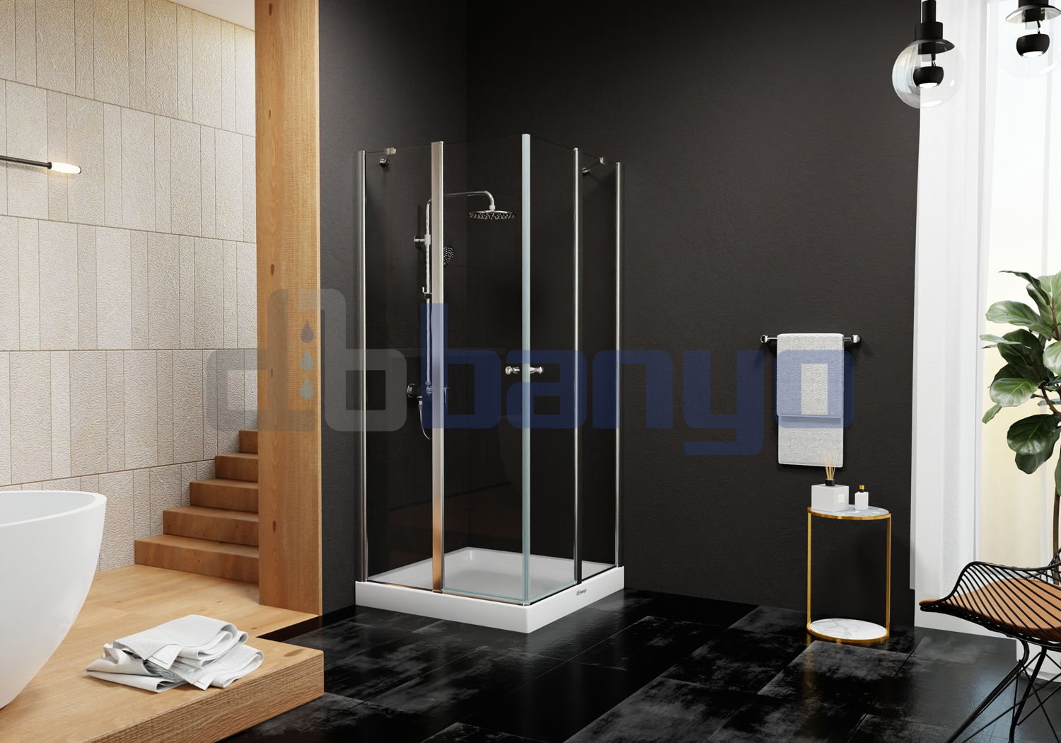 dbbanyo - 70*70 cm  Göksu Kare Köşe Girişli Boy Menteşeli 2 Sabit 2 Açılır Duşakabin