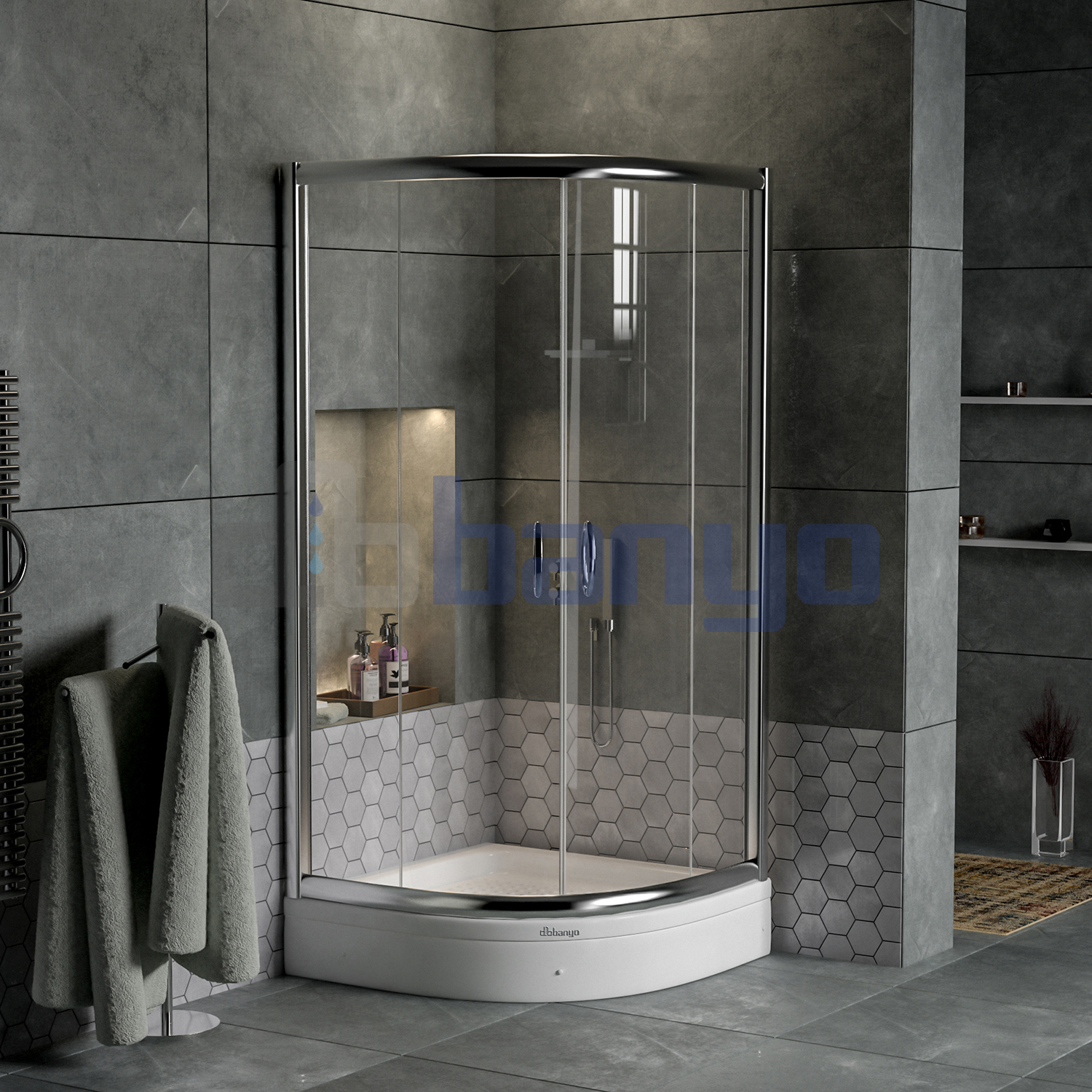 dbbanyo - 80*80 cm  Venüs Oval Sürgülü 2 Sabit 2 Hareketli Duşakabin