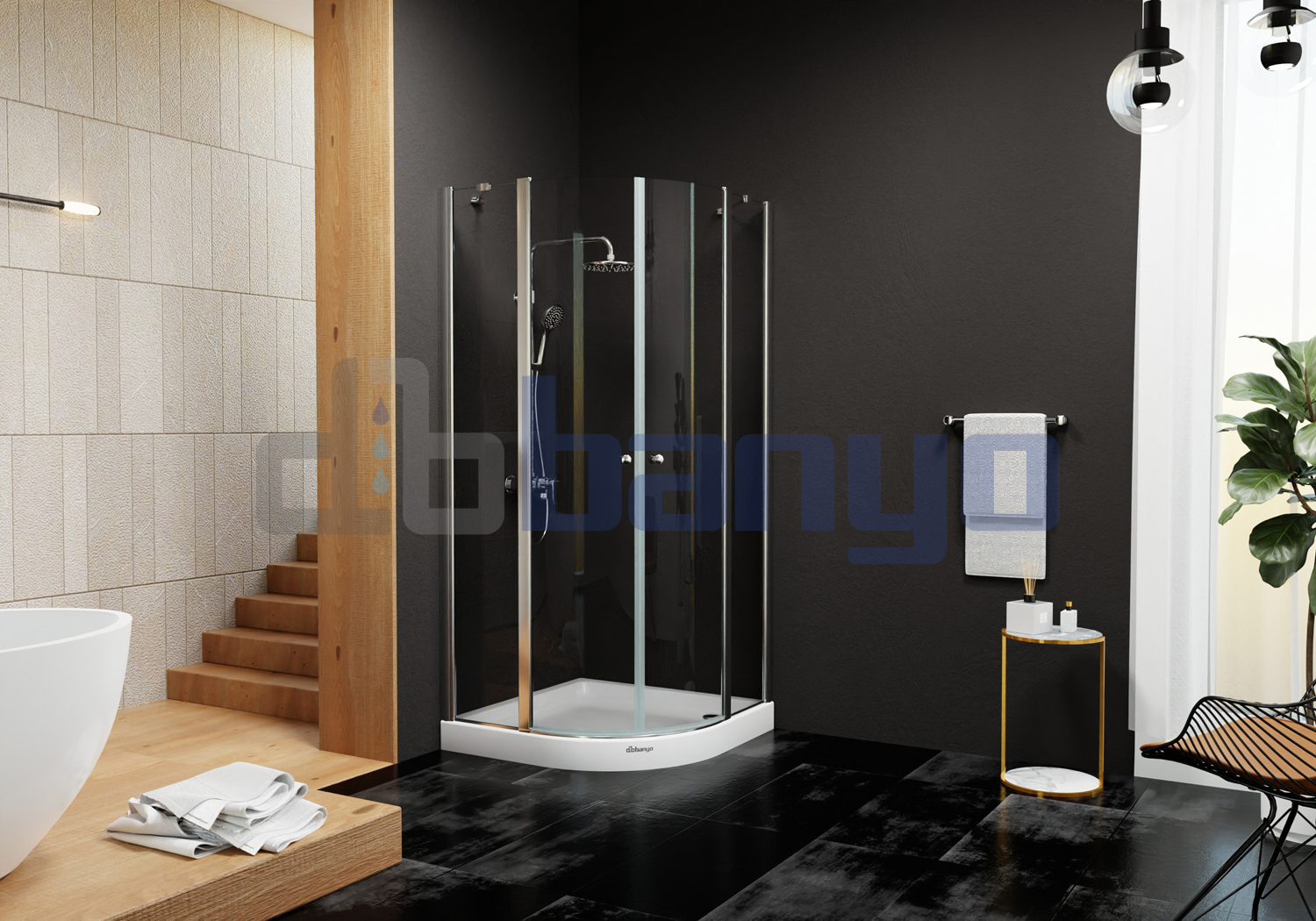 dbbanyo - 70*70 cm  Göksu Oval Boy Menteşeli 2 Sabit 2 Açılır Duşakabin