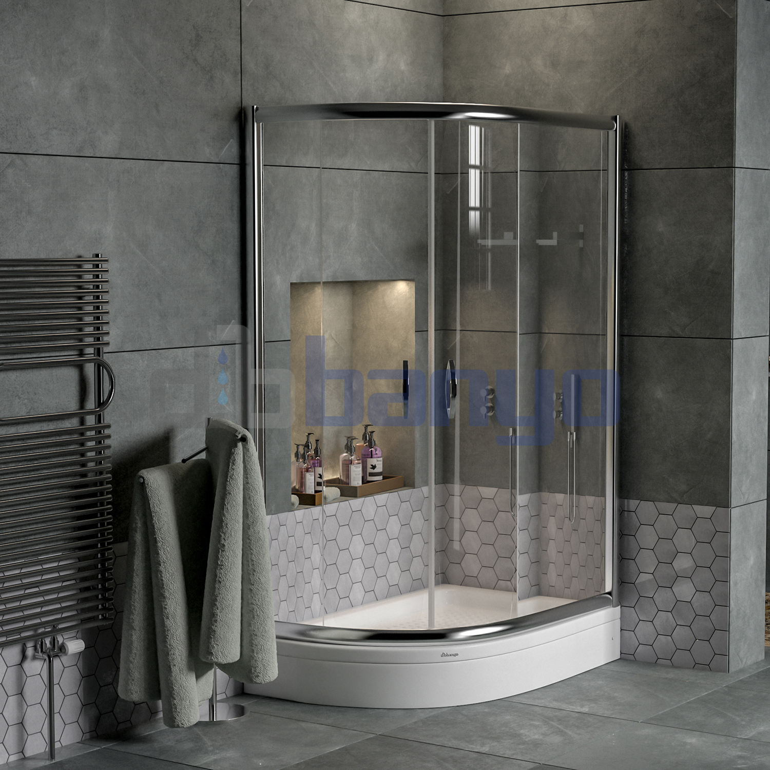 dbbanyo - 70*100 cm  Venüs Sağ Asimetrik Sürgülü 2 Sabit 2 Hareketli Duşakabin