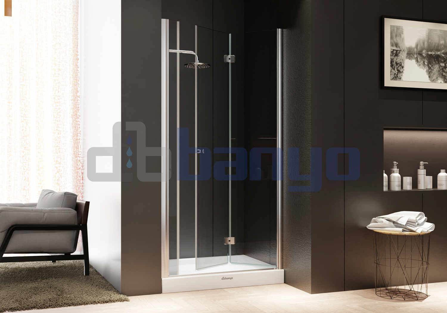 dbbanyo - 70-80 cm  Papatya Ön Cephe Girişli Kelebek Menteşeli Katlanır Kapı Duşakabin