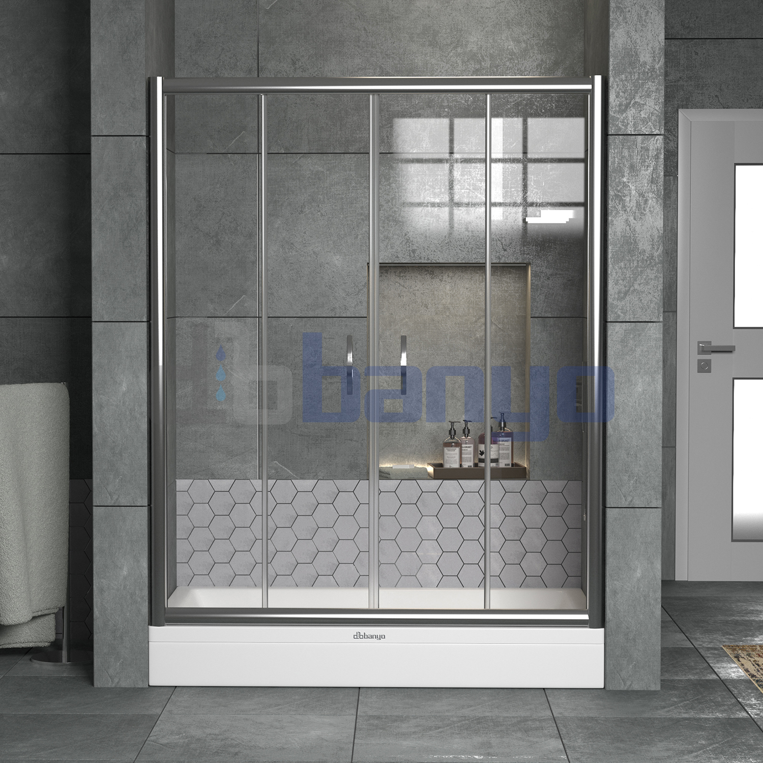 dbbanyo - 140-150 cm  Venüs Ön Cephe Girişli Sürgülü 2 Sabit 2 Hareketli Duşakabin