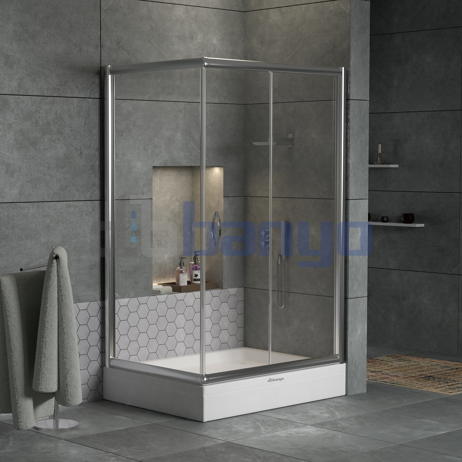 dbbanyo - 70*110 cm  Venüs Ön Cephe Girişli Sürgülü 1 Sabit 1 Hareketli ve Yan Panel Duşakabin