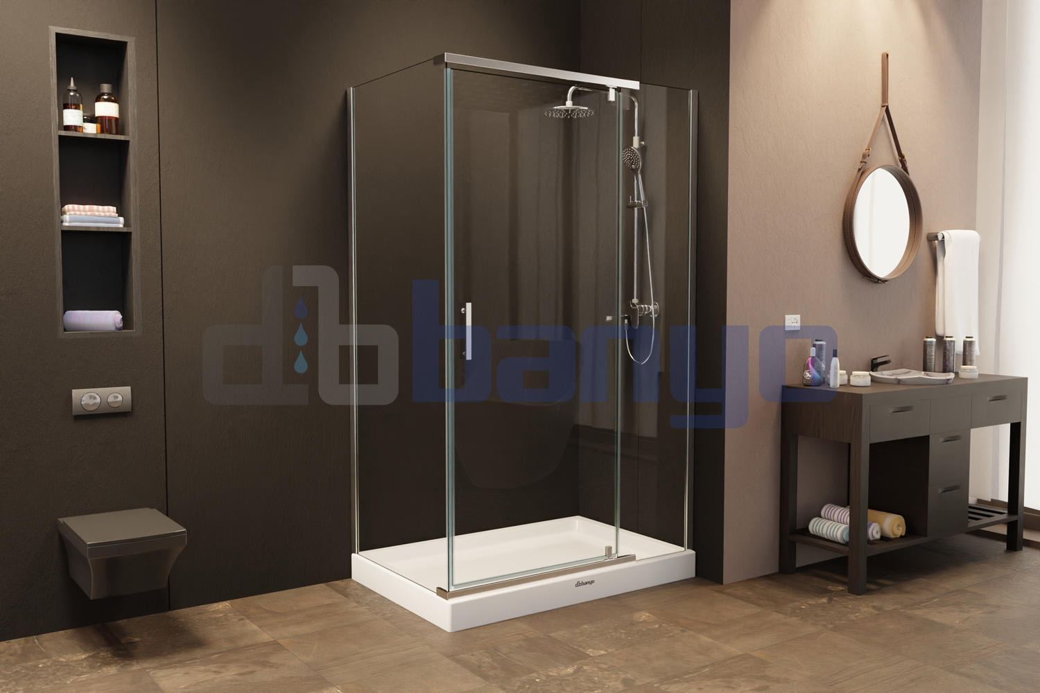 dbbanyo - 70*100 cm  Kuğu Ön Cephe Girişli Lama Pivot 1 Sabit 1 Açılır ve Yan Panel Duşakabin