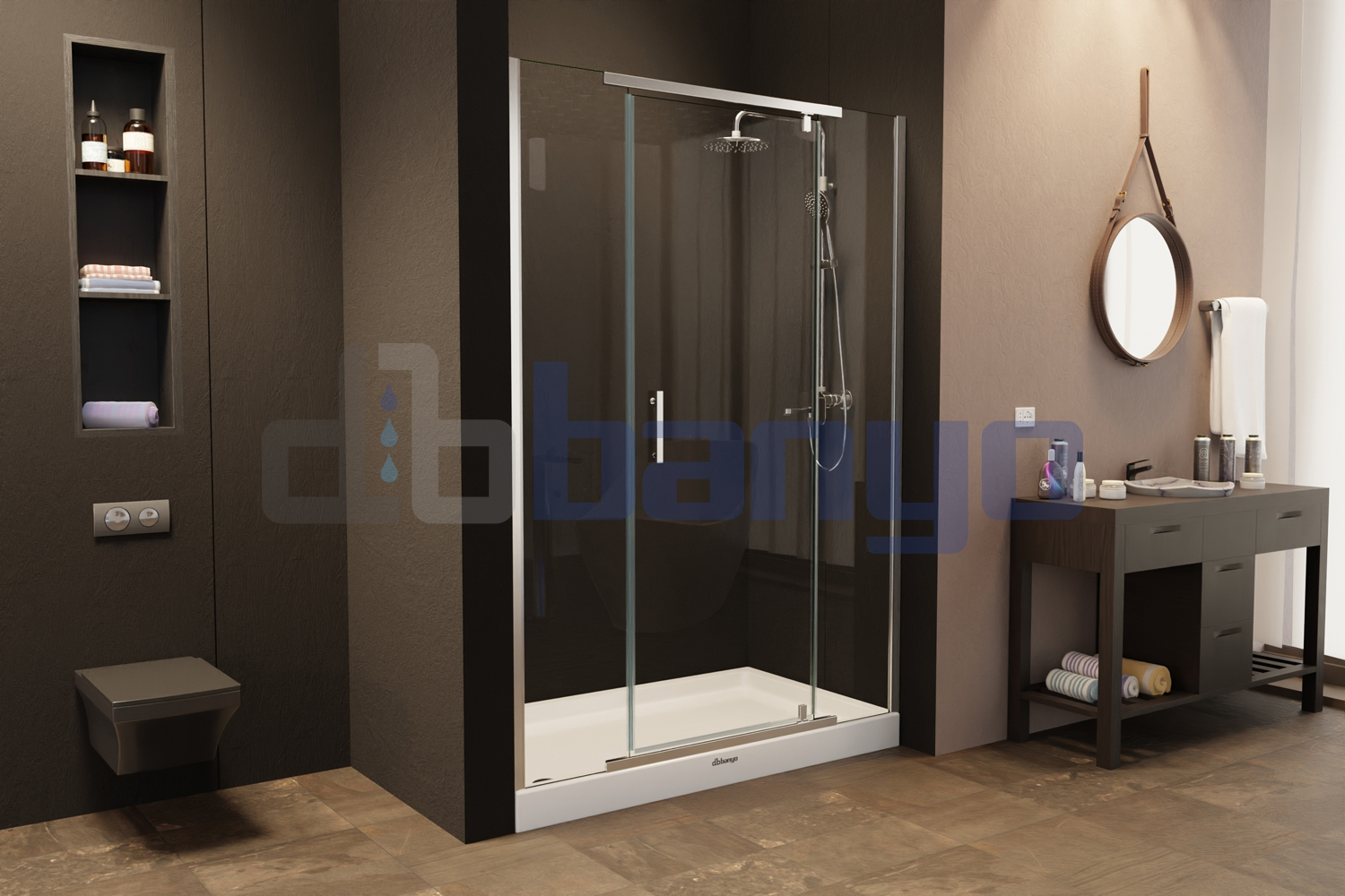 dbbanyo - 100-110 cm  Kuğu Ön Cephe Girişli Lama Pivot 2 Sabit 1 Açılır Duşakabin