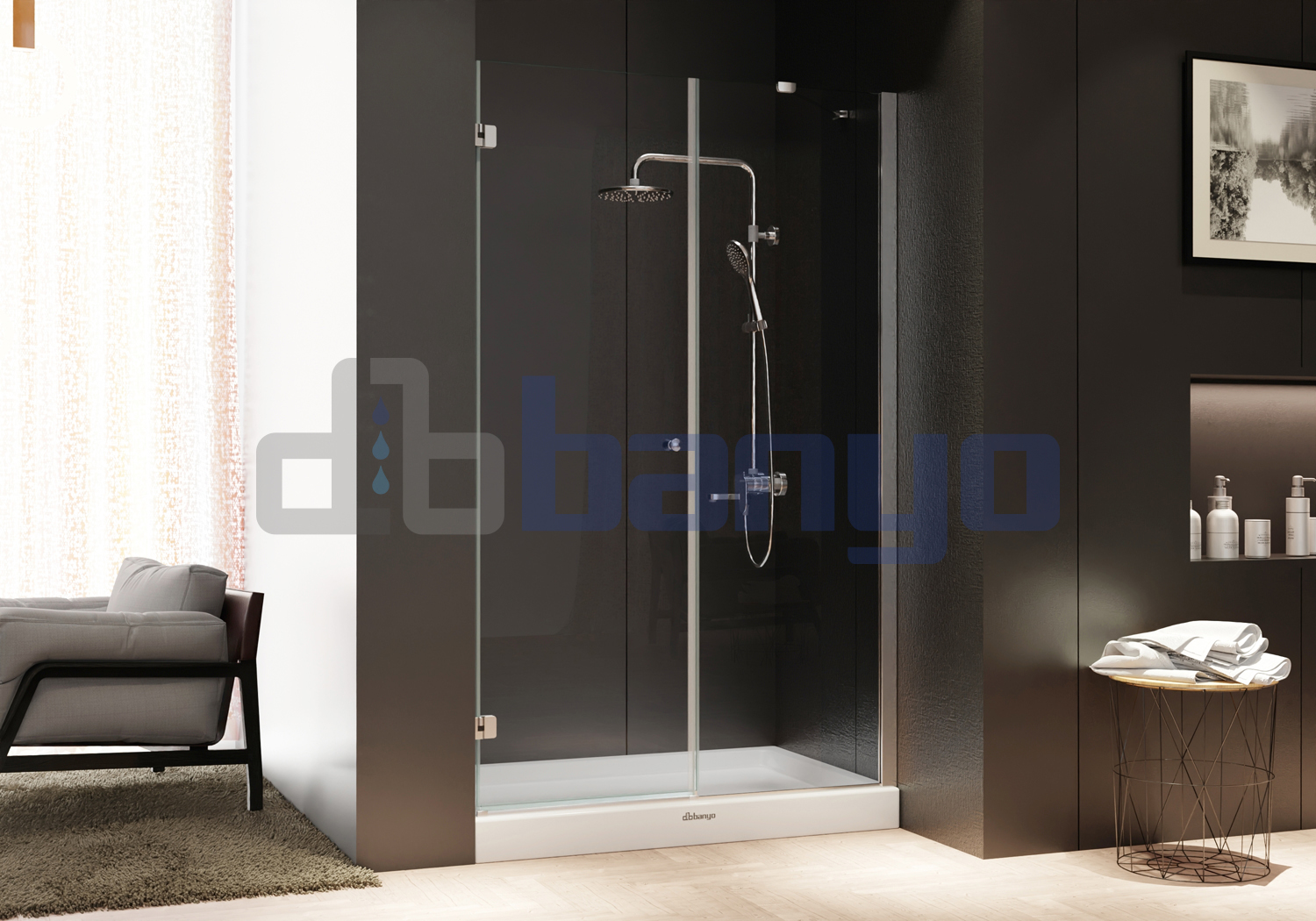 dbbanyo - 100-110 cm  Papatya Ön Cephe Girişli Kelebek Menteşeli 1 Sabit 1 Açılır Duşakabin