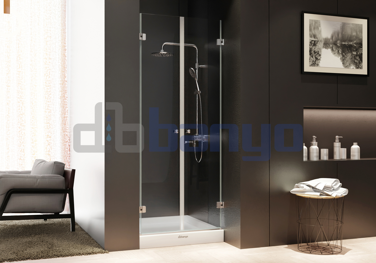 dbbanyo - 70-80 cm  Papatya Ön Cephe Girişli Kelebek Menteşeli 2 Açılır Duşakabin