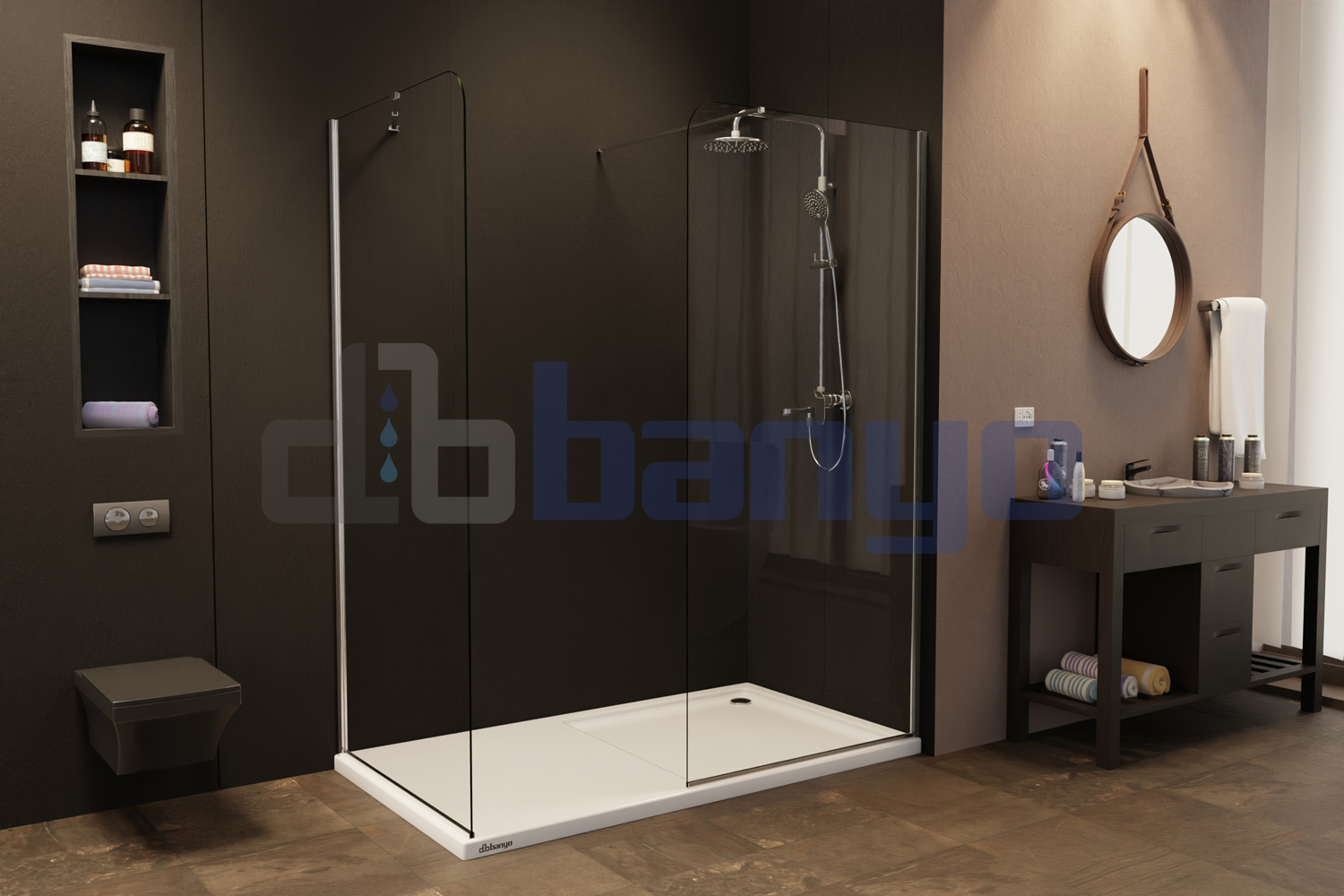 dbbanyo - 80*30-40 cm  Ilgın Yaprak 2 Sabit Duşakabin