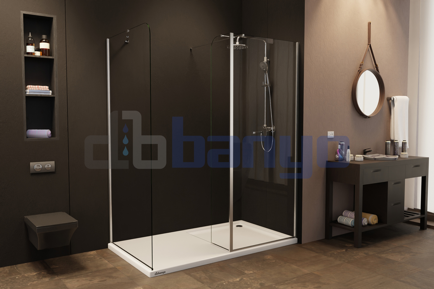 dbbanyo - 80*30-40*80 cm  Ilgın Yaprak 3 Sabit Duşakabin