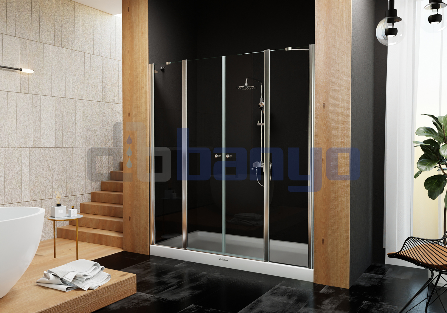 dbbanyo - 130-140 cm  Göksu Ön Cephe Girişli Boy Menteşeli 2 Sabit 2 Açılır Duşakabin