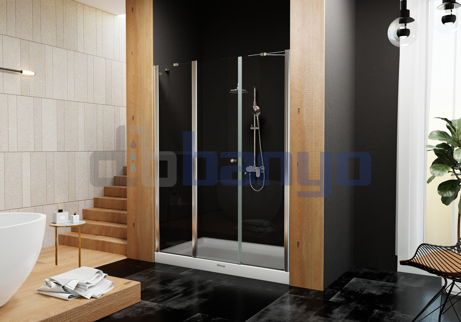 dbbanyo - 130-140 cm  Göksu Ön Cephe Girişli Boy Menteşeli 2 Sabit 1 Açılır Duşakabin