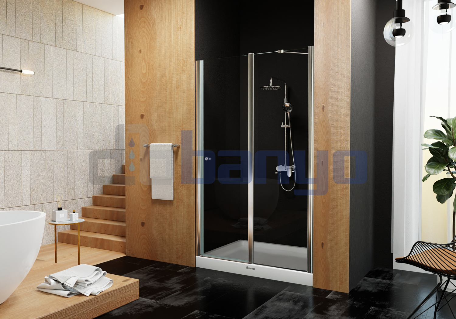 dbbanyo - 110-120 cm  Göksu Ön Cephe Girişli Boy Menteşeli 1 Sabit 1 Açılır Duşakabin