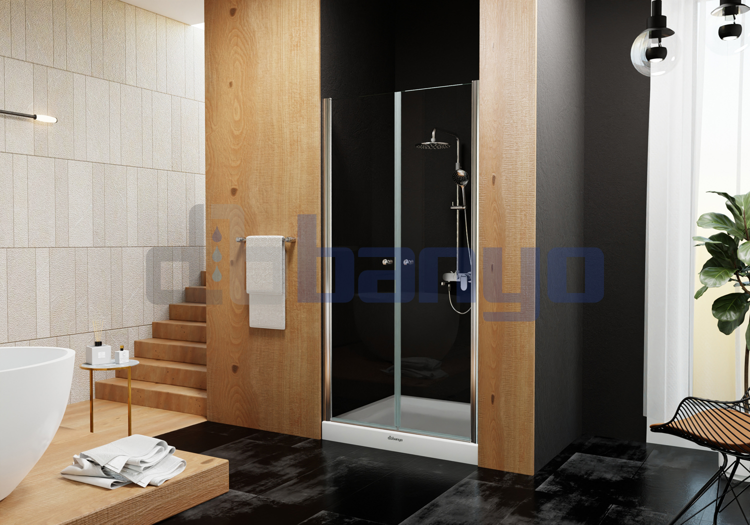 dbbanyo - 70-80 cm  Göksu Ön Cephe Girişli Boy Menteşeli 2 Açılır Duşakabin