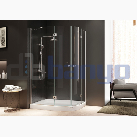 dbbanyo -  Papatya Sol Asimetrik Kelebek Menteşeli 2 Sabit 2 Açılır Duşakabin