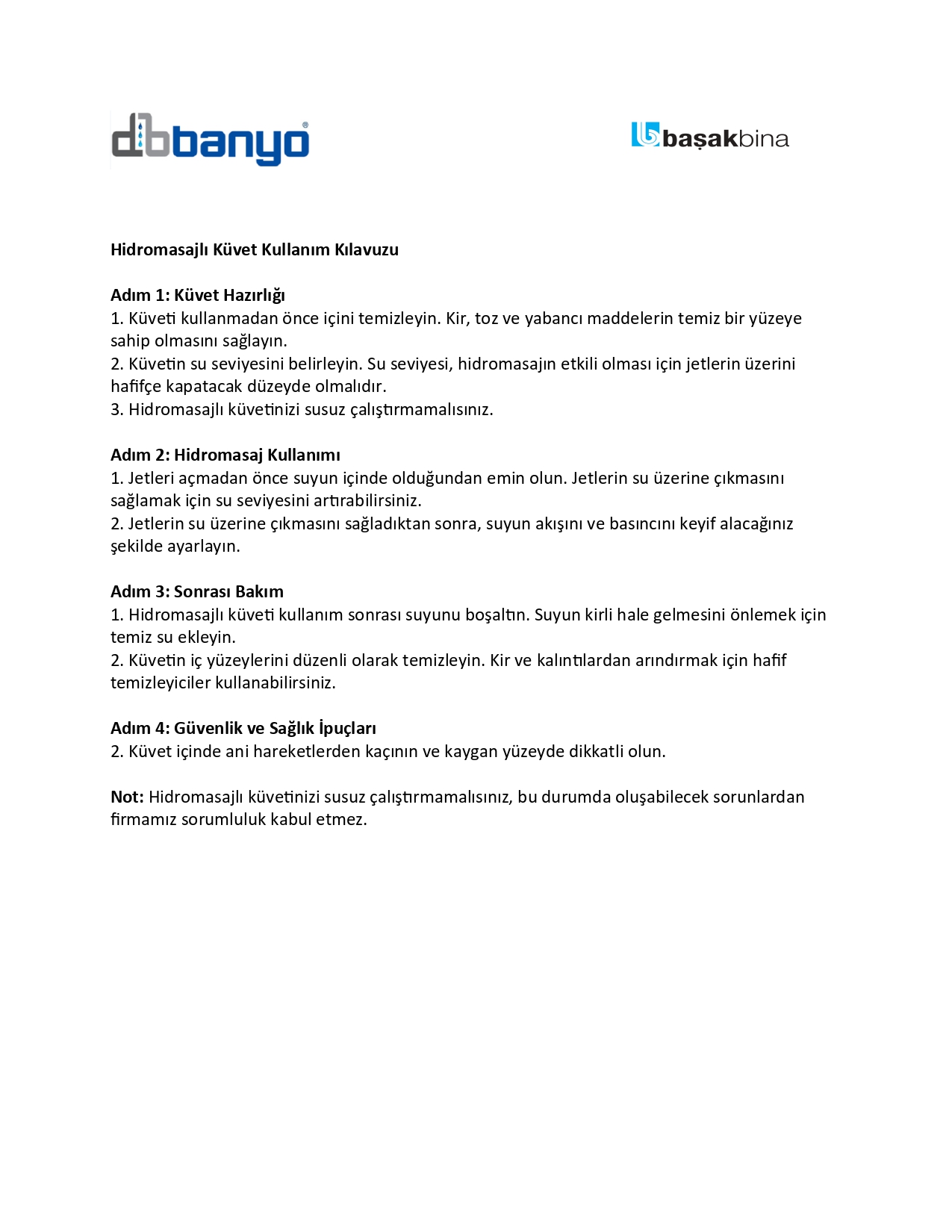 dbbanyo - Kullanım Kılavuzu - dbbanyo; yüksek kaliteli akrilik duş duş teknesi, akrilik küvet, jakuzi ve duş kabinleri çeşitlerini uygun fiyat avantajı ile banyolarınızına gururla konfor katmaya devam etmektedir.